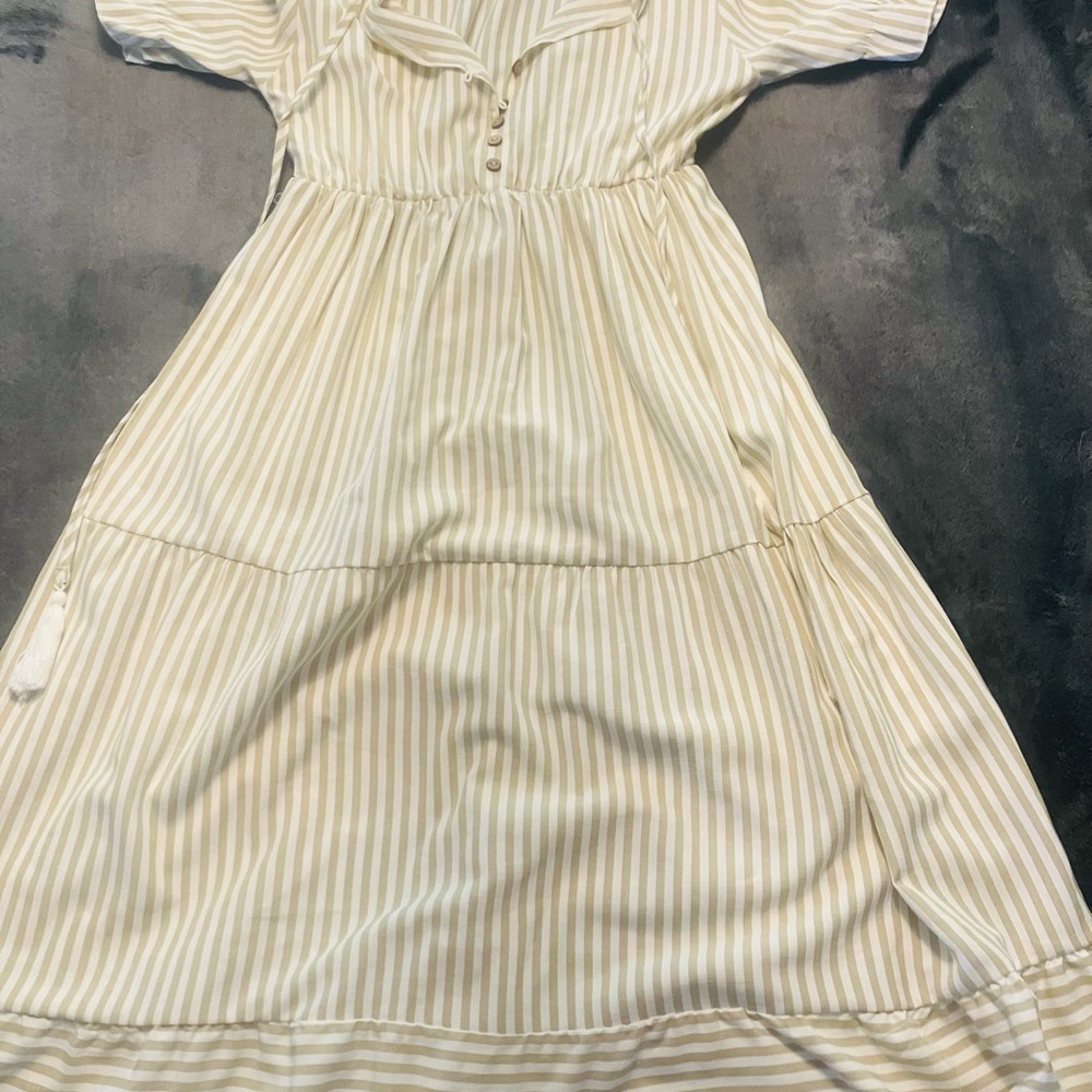 Striped Cream and Tan Kids Dress $20